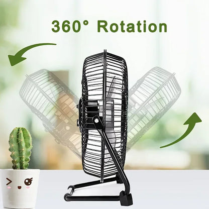 Ventilador de Escritorio USB (4/6/8 Pulgadas) - 2 Velocidades y Rotación de 360°