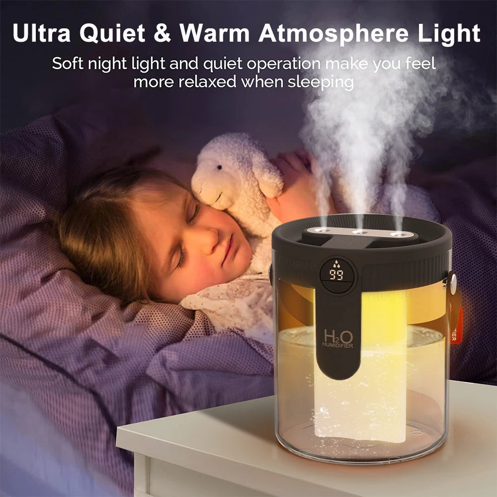 Humidificador de Aire de Gran Capacidad (1500ml) - Triple Boquilla y Luz Nocturna