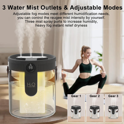 Humidificador de Aire de Gran Capacidad (1500ml) - Triple Boquilla y Luz Nocturna